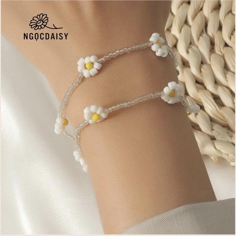 N71 Vòng tay, dây chuyền , Nhẫn handmade hoa cúc trắng đục Daisy phong cách Hàn Quốc xinh xắn