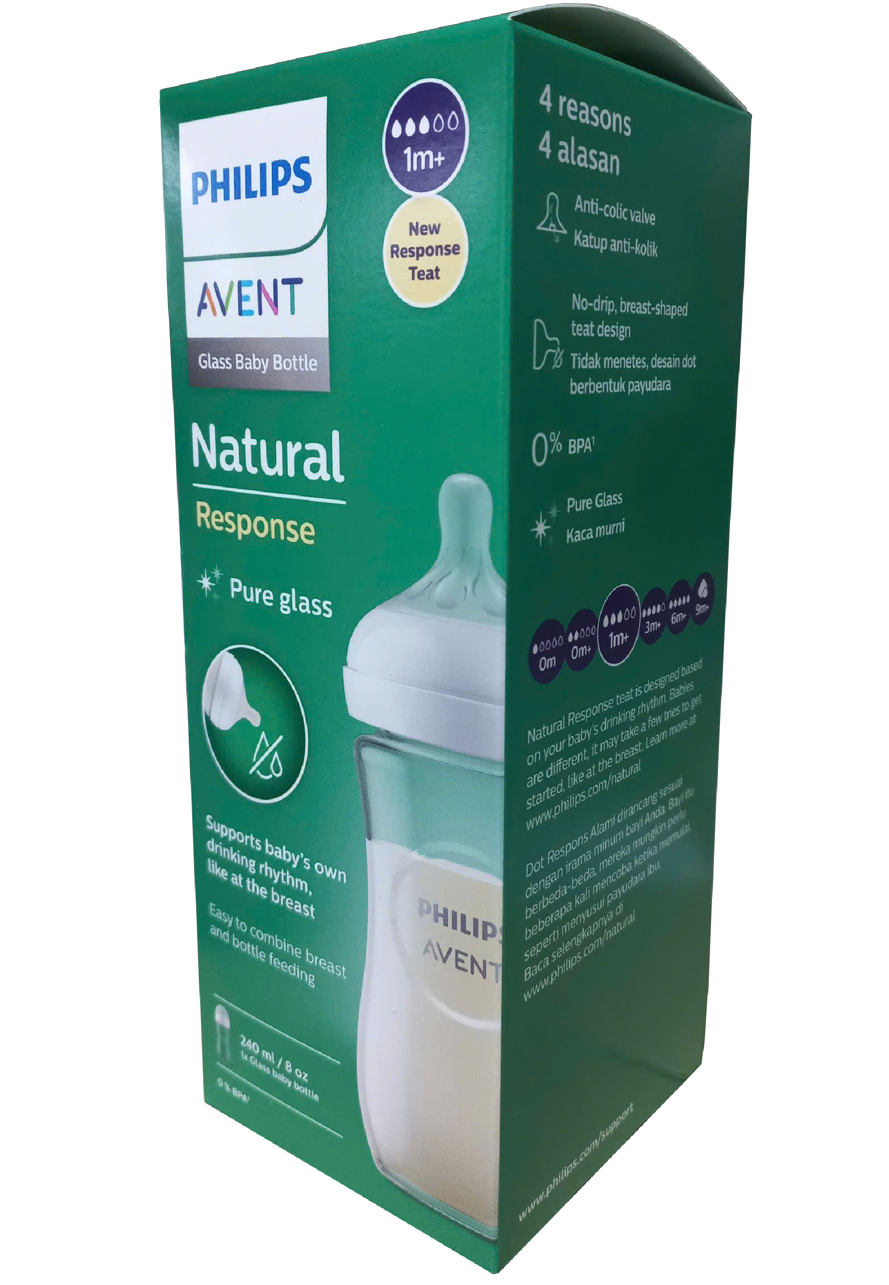 Philips Avent bình sữa thủy tinh mô phỏng tự nhiên mới 240ml bé từ 1 tháng SCY933/01
