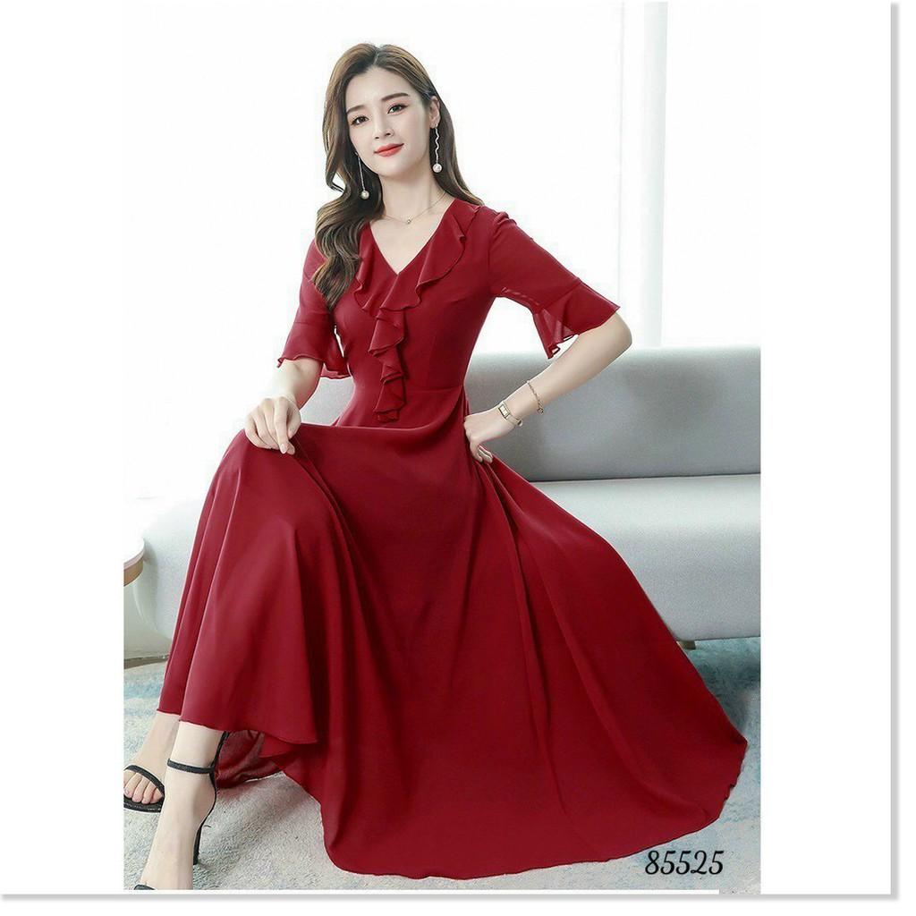 ĐẦM VOAN Ý,THIẾT KẾ HỌA TIẾT TRƠN NHƯNG KHÔNG KÉM PHẦN SANG TRỌNG THỜI TRANG VINA 1HIT FASHION