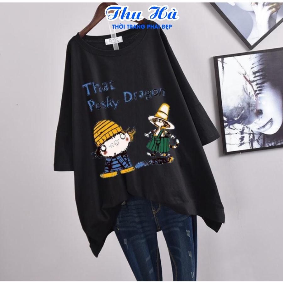Áo thun nam nữ form rộng tay lỡ Thu Hà áo phông unisex freesize chất liệu mềm mát in chữ That Pesky Dragon