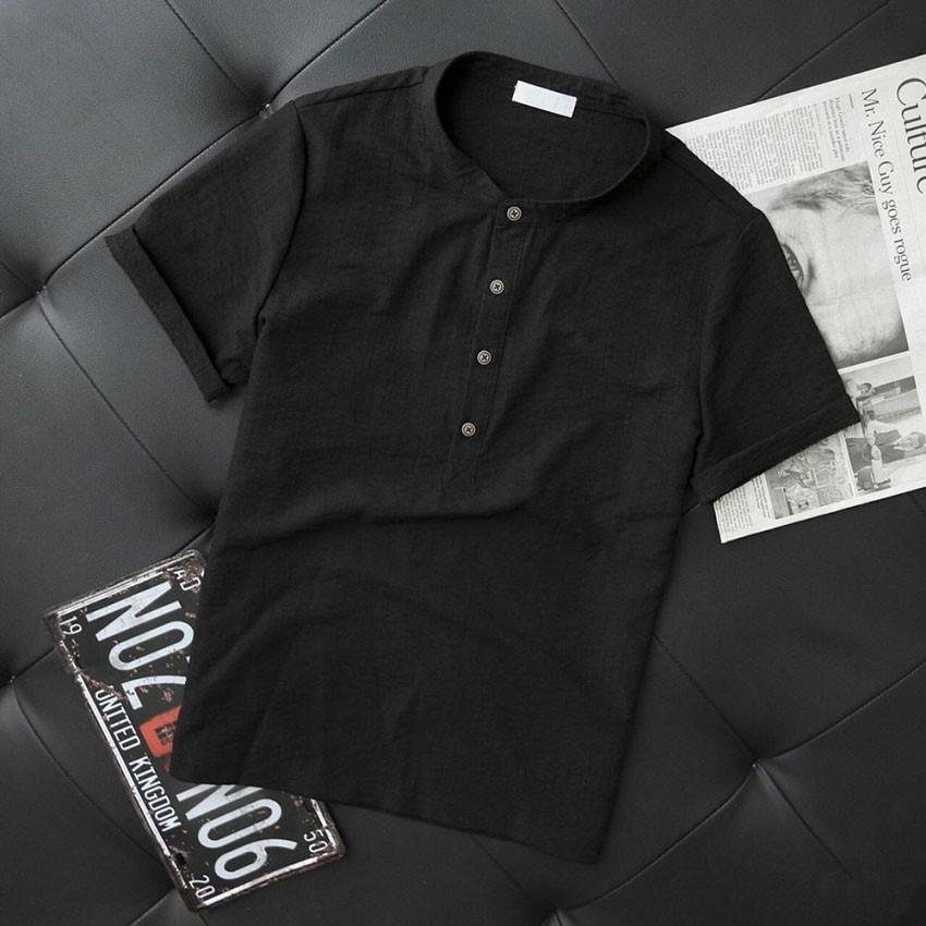 Áo phông đũi nam cộc tay chất đũi thái mát thoáng khí, áo phông nam cổ tàu 5 màu