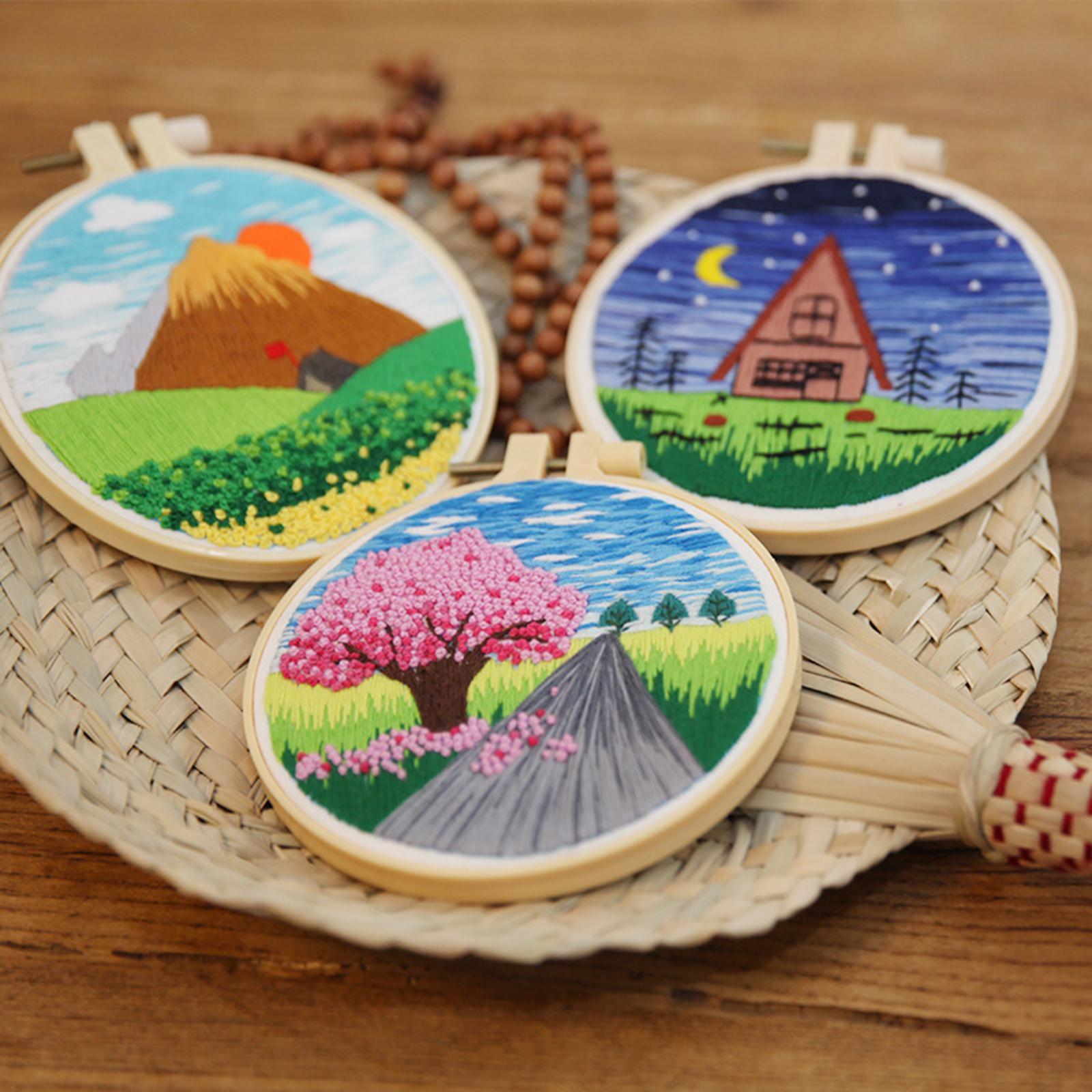 Landscape Embroidery Starter Kit Cross Stitch Kit embroidery threads needles for Beginners DIY Material Tools Art Handy with Pattern Kits