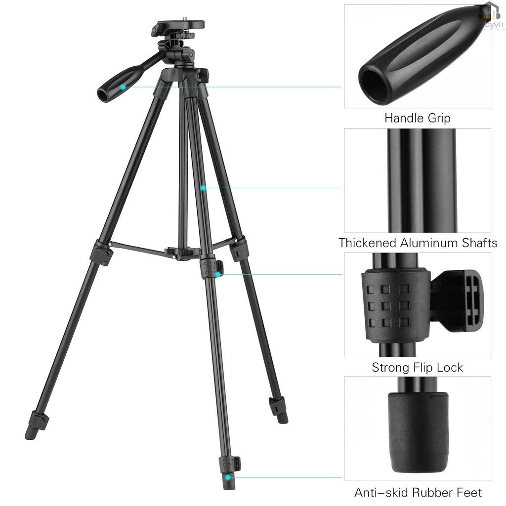 Giá đỡ ba chân 115cm/45in 3 khớp 3 kG Payload 3 chiều 1/4 bằng hợp kim nhôm có thể điều chỉnh độ cao