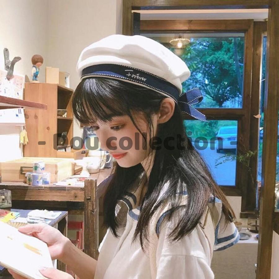 Mũ Nón Thủy Thủ Beret Nồi Cao Cấp Thời Trang Xuân Thu Phối Ruy Băng Nơ Phong Cách Hàn Quốc - Mã NV020