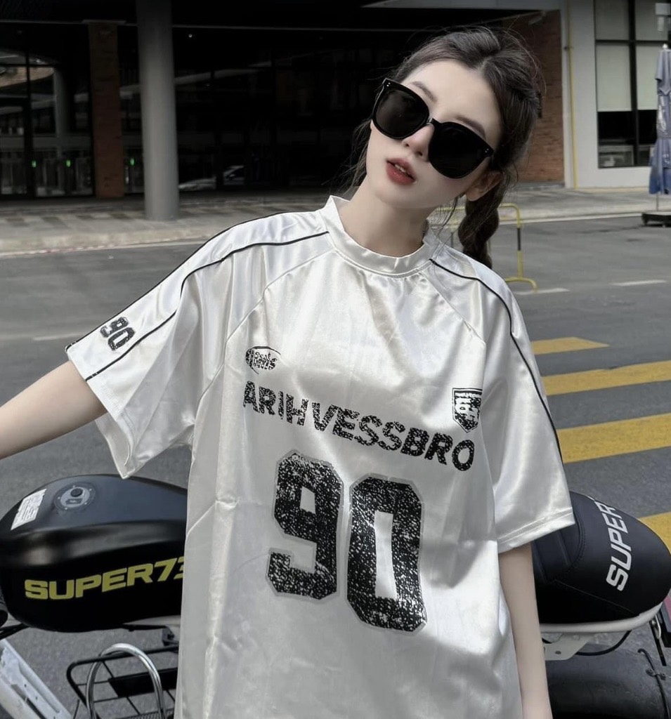 Áo phông nam nữ form rộng 2N Unisex thun thể thao số 90 màu hồng/xám