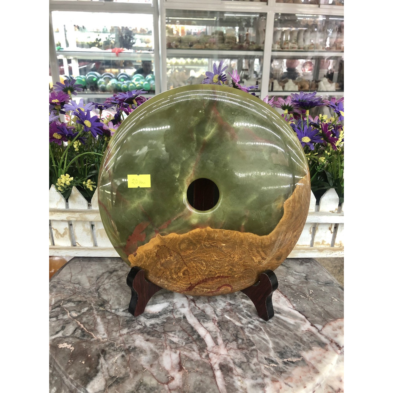 Đồng điếu phong thủy đá ngọc Onyx - Đường kính 20 cm