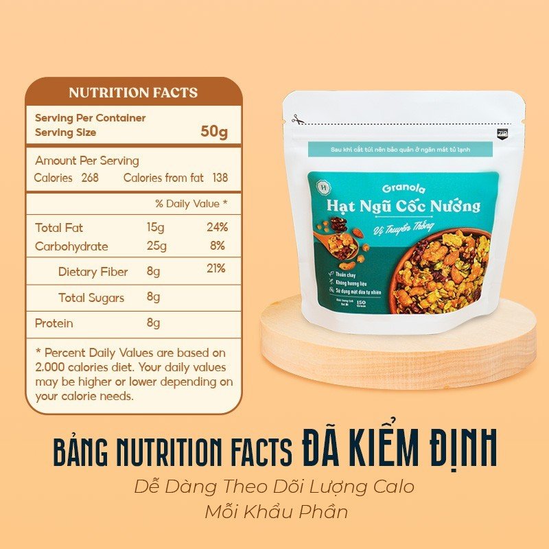 Granola nướng giòn tan - Vị truyền thống túi 150g - Dùng mật dừa nước, 0 trái cây sấy, GI thấp - Hạt ngũ cốc giảm cân - HeydayCacao