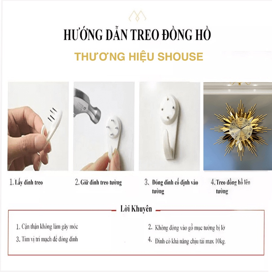 Đồng hồ treo tường SHOUSE A211 Decor hiện đại kim trôi trang trí không gây tiếng động phòng khách chung cư cao cấp