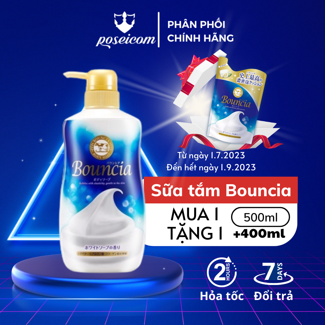 Sữa Tắm Bouncia Body Soap Cow dưỡng ẩm sáng sa chiết xuất từ sữa bò Hương Nước Hoa siêu tạo bọt chai 500ml