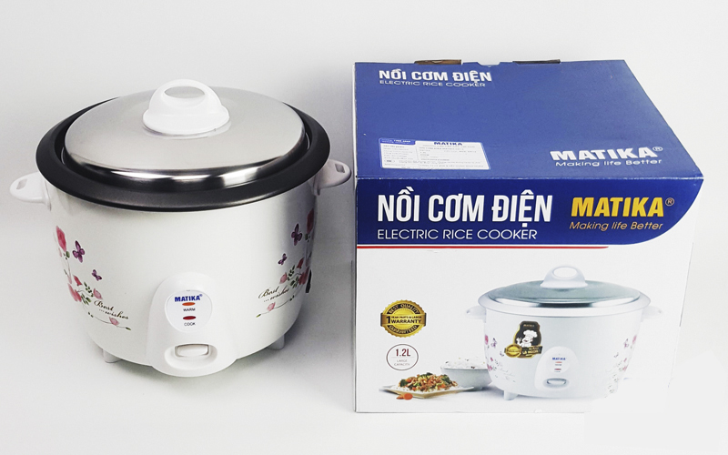 Nồi Cơm Điện 1.2L Nắp Rời MATIKA Chống Dính Đa Năng Cơm Ngon Giữ Nguyên Hương Vị Cho Gia Đình 2-4 Người-Màu Trắng Hàng Chính Hãng