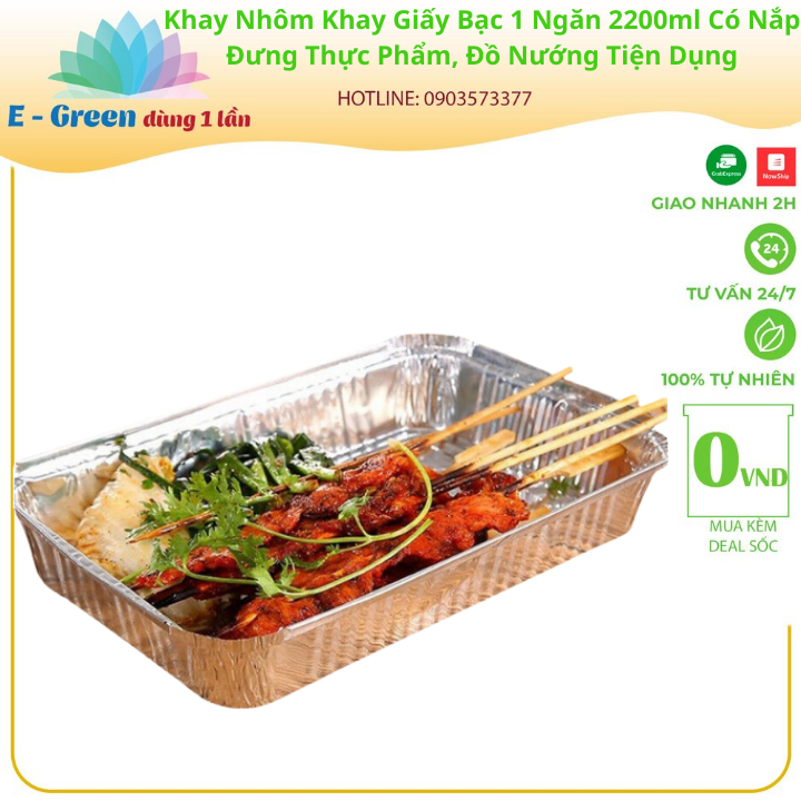 Combo 50 Khay Nhôm, Khay Giấy Bạc 1 Ngăn 2200ml Có Nắp, Đựng Thực Phẩm, Đồ Nướng,Tiện Lợi - Egreen dùng 1 lần