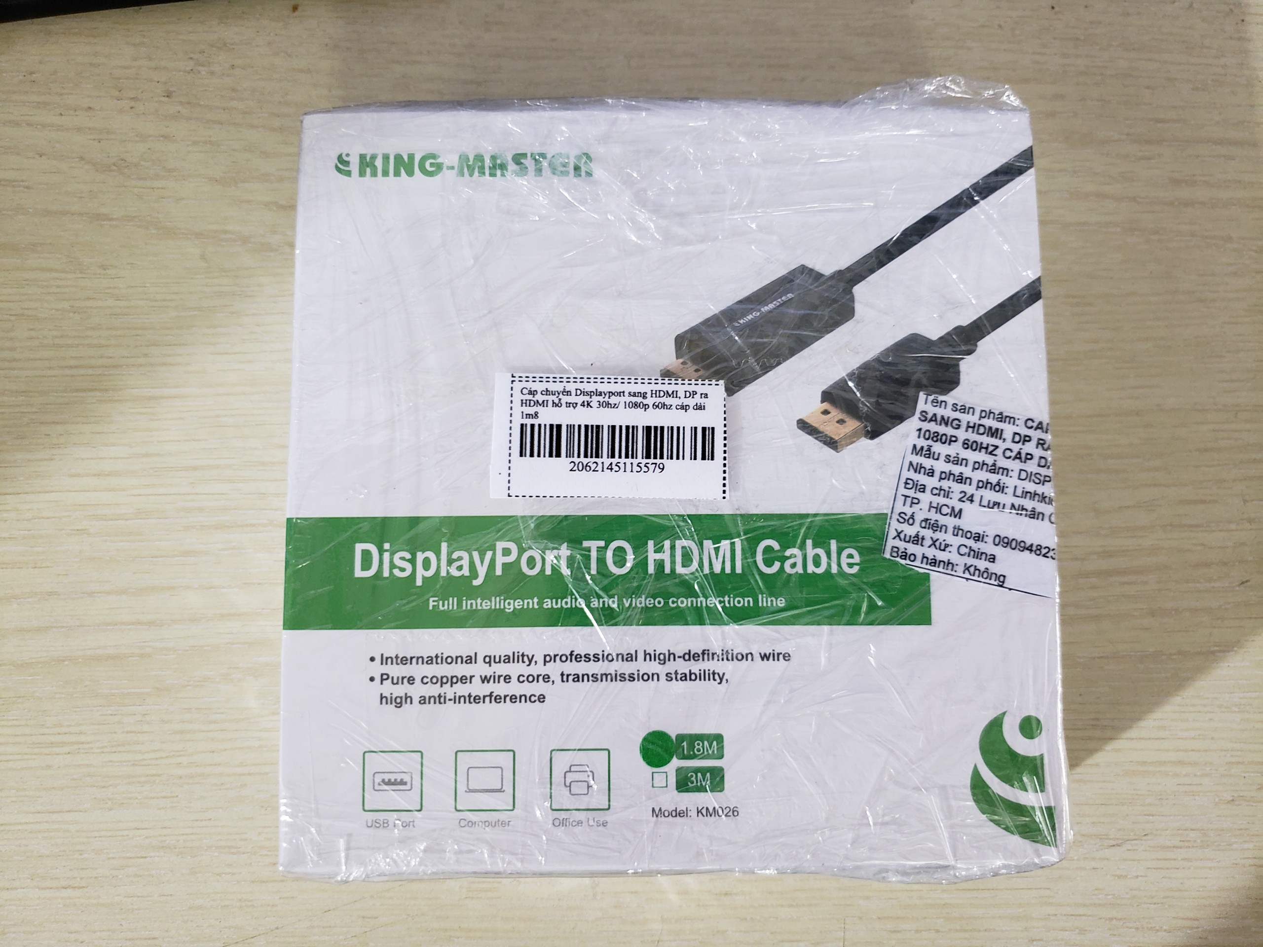 Cáp chuyển Displayport sang HDMI, DP ra HDMI hỗ trợ 4K 30hz/ 1080p 60hz cáp dài 1m8