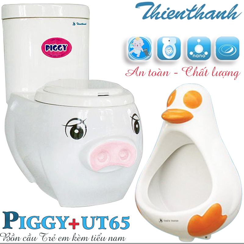 Combo Bồn Cầu Trẻ Em Thiên Thanh 1 Khối Piggy Kèm Bồn Tiểu UT65