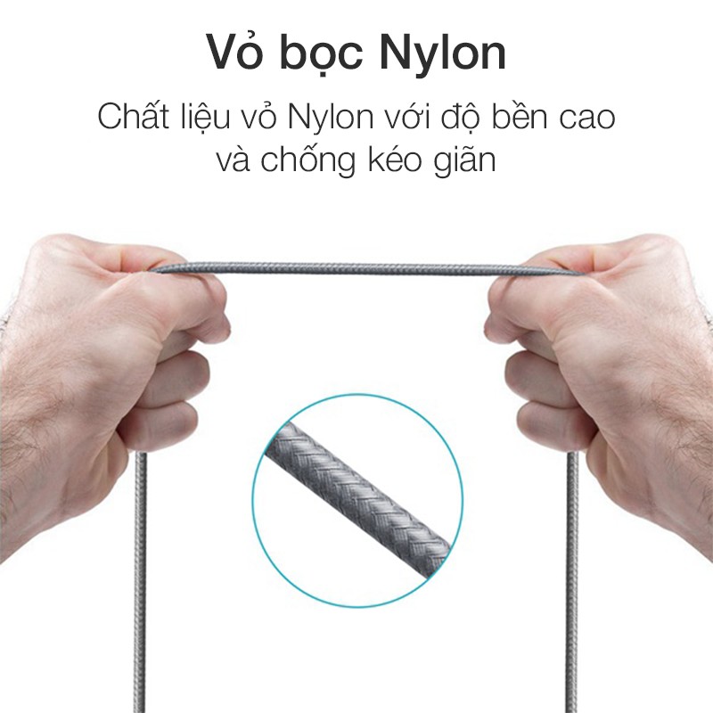 Cáp sạc nhanh micro USB bọc Nylon Romoss dài 1m (Xám) - Hàng chính hãng