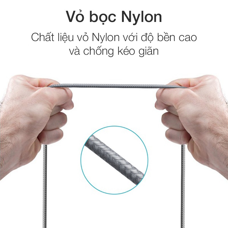 Cáp sạc nhanh micro USB bọc Nylon Romoss dài 1m (Bạc) - Hàng chính hãng