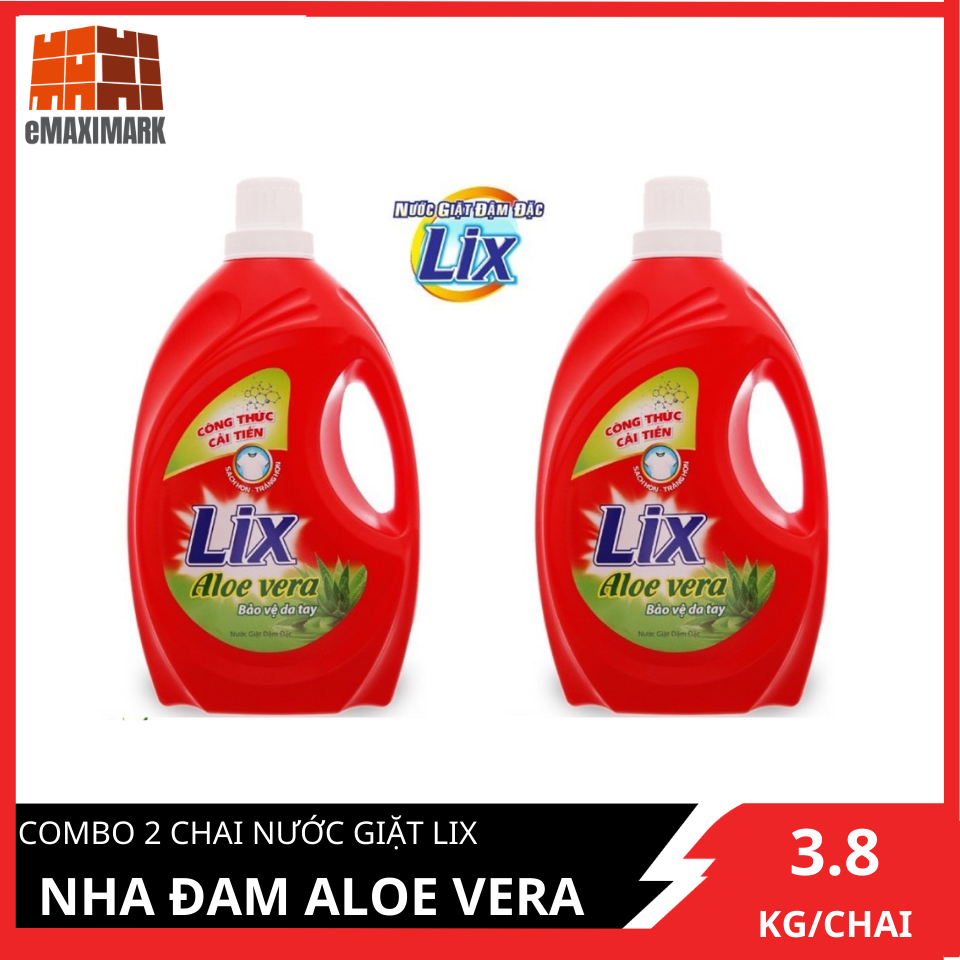 COMBO 2 Chai Nước giặt LIX Nha đam Aloe Vera bảo vệ da tay chai 3.8KGX2