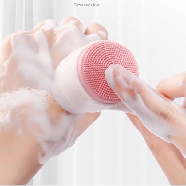 Bàn chải massage da mặt hai đầu lông mềm silicon làm sạch lỗ chân lông babo