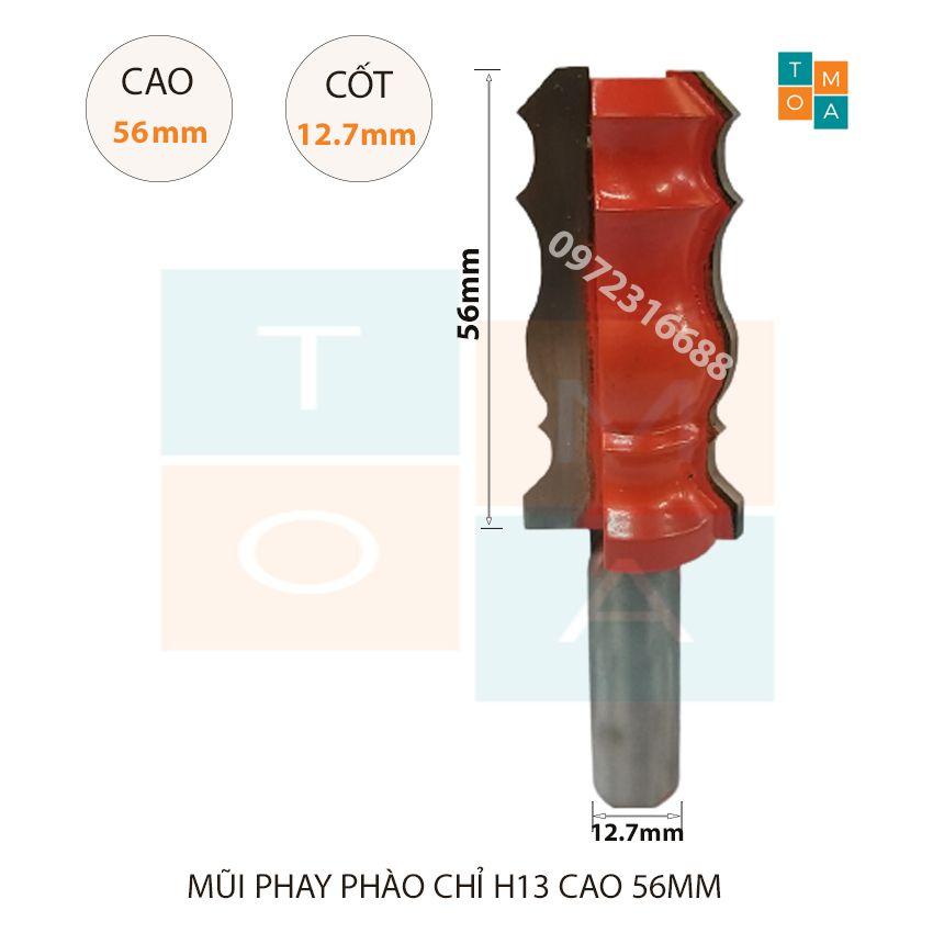 MŨI SOI GỖ - MŨI PHAY GỖ ĐÁNH CHỈ PHÀO H13 CAO 56MM CỐT 12.7MM - CHỈ PHÀO NÓC - PHÀO NẸP HÀNG VIỆT NAM