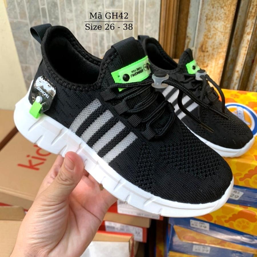 Giày thể thao đen bé trai siêu nhẹ sneaker năng động cá tính cho trẻ em từ 3 - 12 tuổi GH42