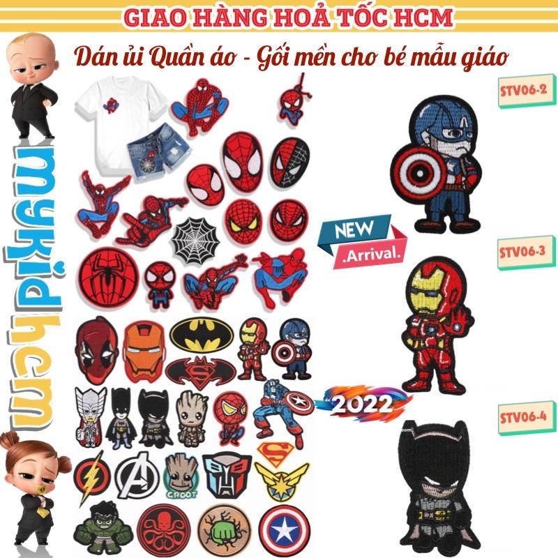 50 MẪU miếng DÁN ỦI quần áo bé TRAI mẫu giáo STICKER THÊU CAO CẤP CÓ SẴN KEO ỦI hình SPIDERMAN CAPTAIN BATMAN MARVEL