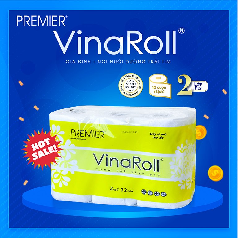 Giấy vệ sinh PREMIER VinaRoll 12 cuộn - Combo 4 lốc