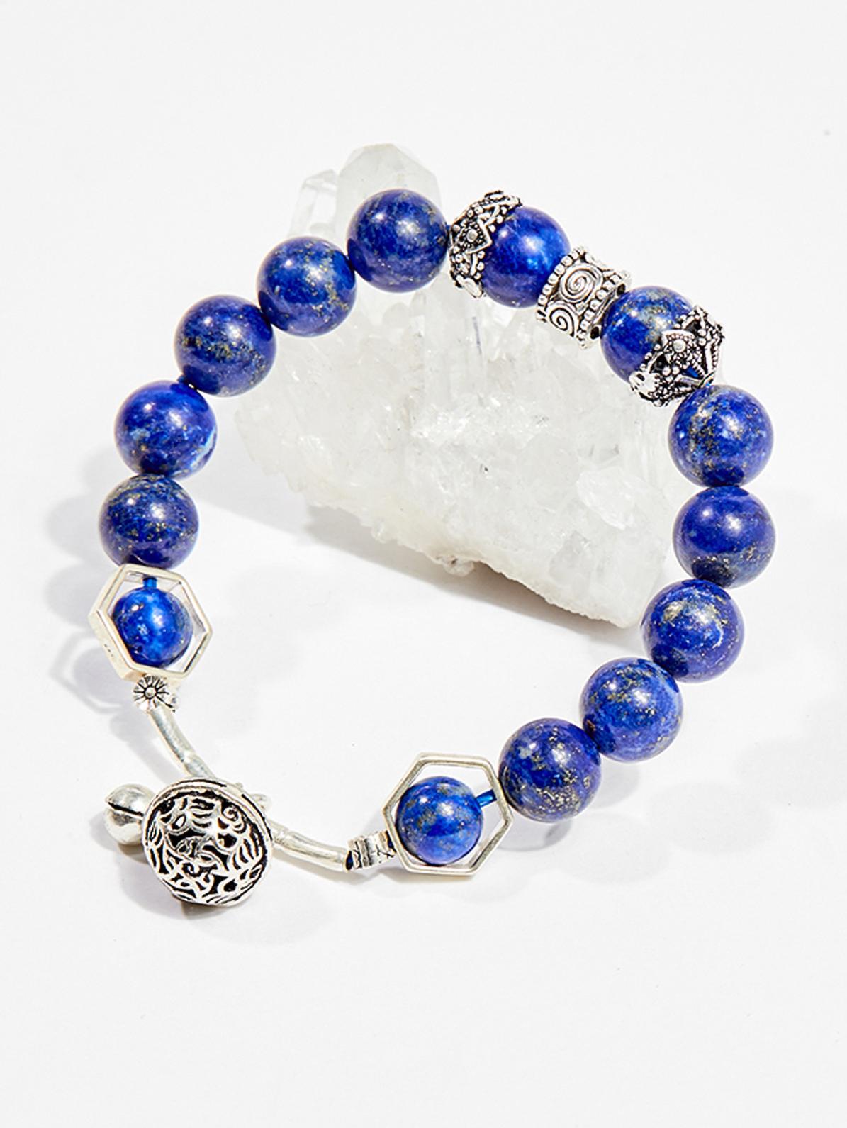 Vòng tay phong thủy nữ đá lapis lazuli charm chuông 8mm mệnh thủy , mộc - Ngọc Quý Gemstones