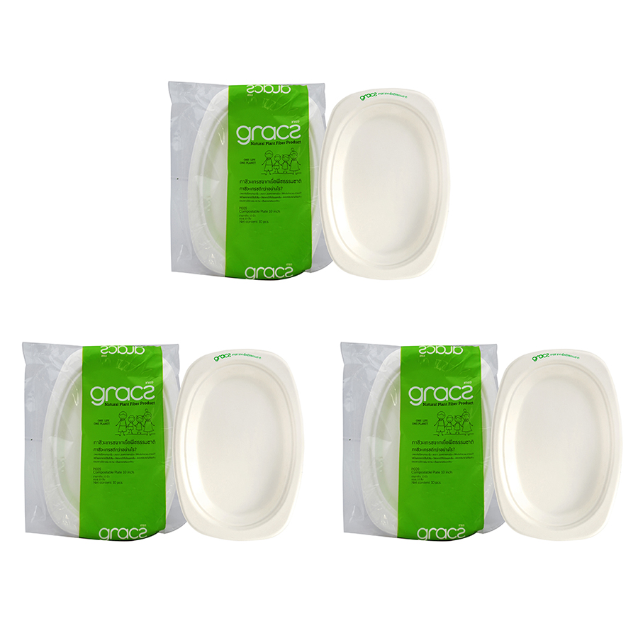 Combo 3 Gói Dĩa Oval 6.5in - Bao Bì Gracz Từ Bã Mía