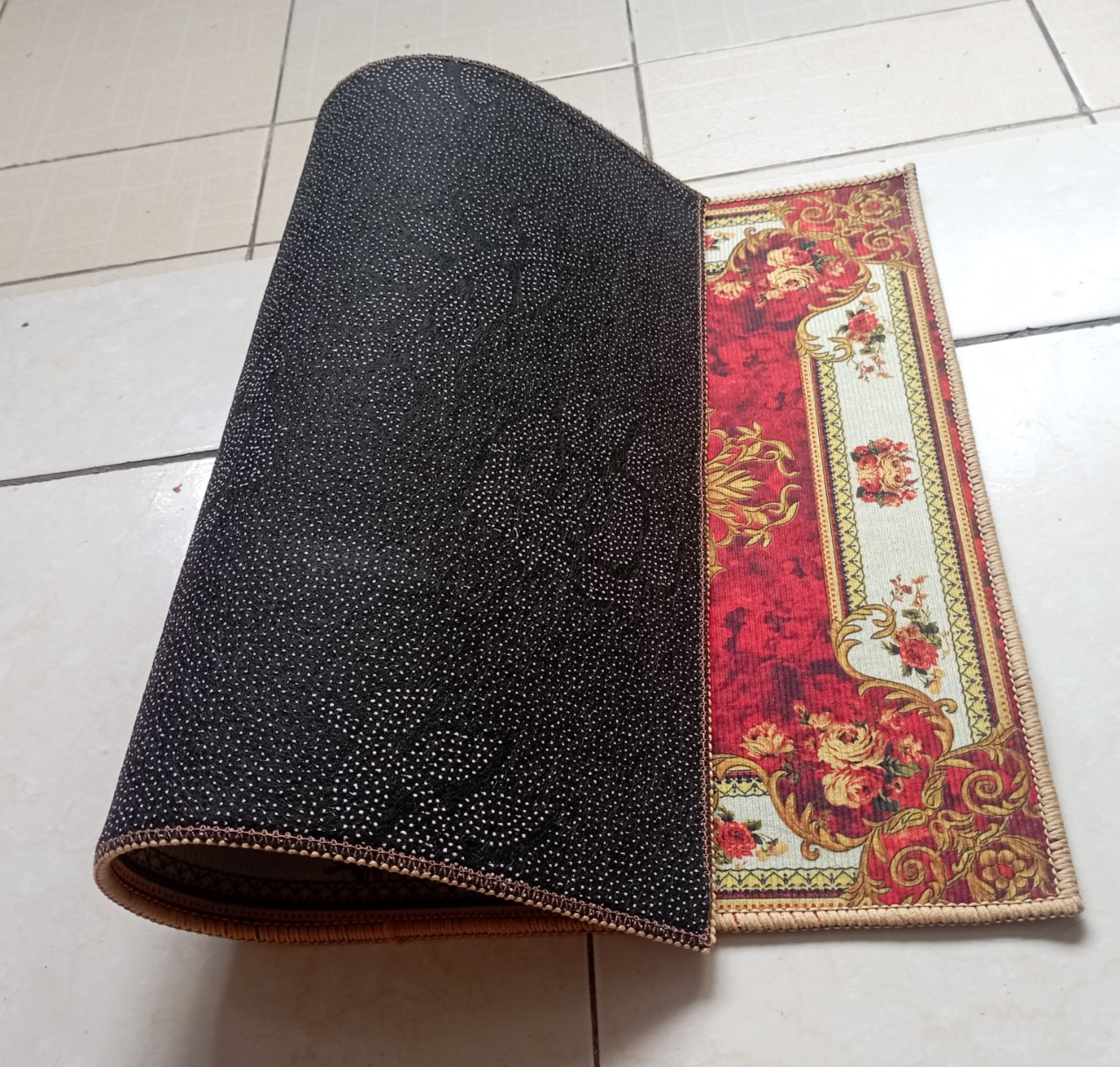 Combo 2 Thảm chùi chân trong nhà mặt nỉ hoa văn tông đỏ, Kích thước: 60cm x 40cm dày 0.5cm
