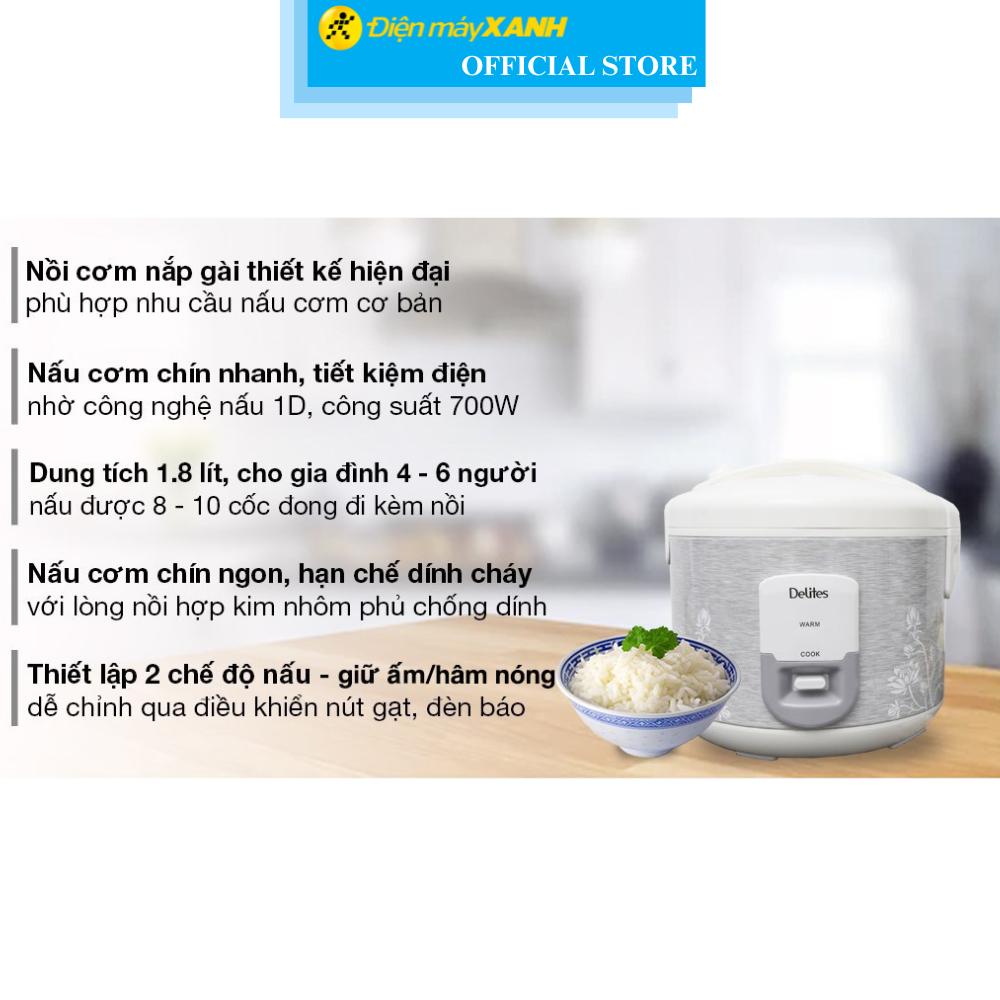 Nồi cơm nắp gài Delites 1.8 lít NCG1805 Hàng Chính Hãng