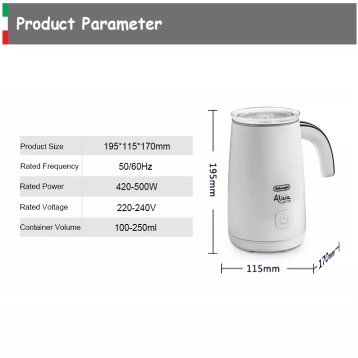 Máy tạo bọt sữa cao cấp Delonghi Alicia EMF2.W 250ml - Hàng Nhập Khẩu