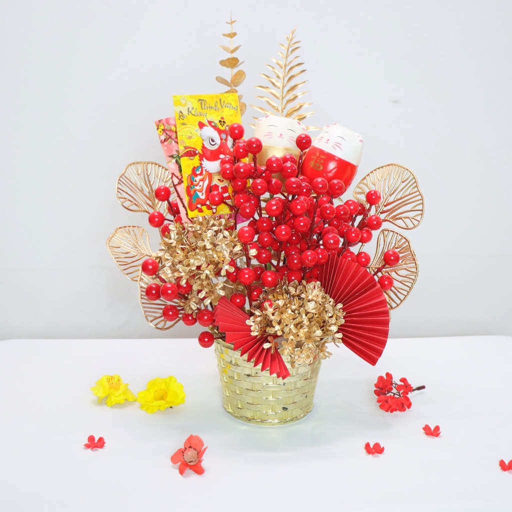 Chậu Đào Đông Trang Trí TẾT A09 May Mắn Tài Lộc – Handmade