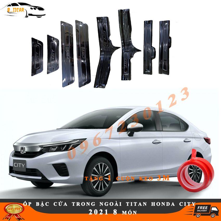 Ốp bậc cửa vân cacbon, vân titan dành cho xe Honda City 2021 tặng kèm 1 cuộn kem 3M siêu dính