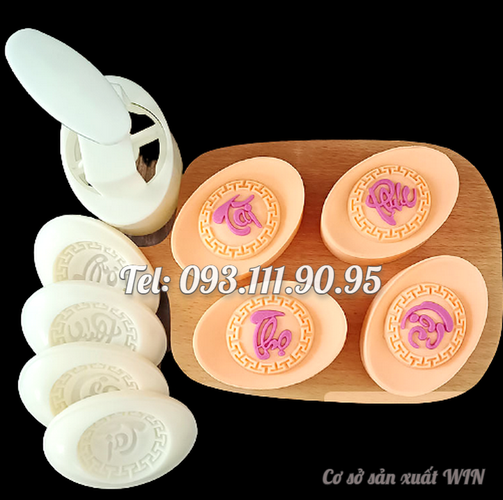 Khuôn trung thu lò xo, khuôn ép xôi 4 thỏi vàng Phúc Lộc Thọ Tài - Mã số Q 1024