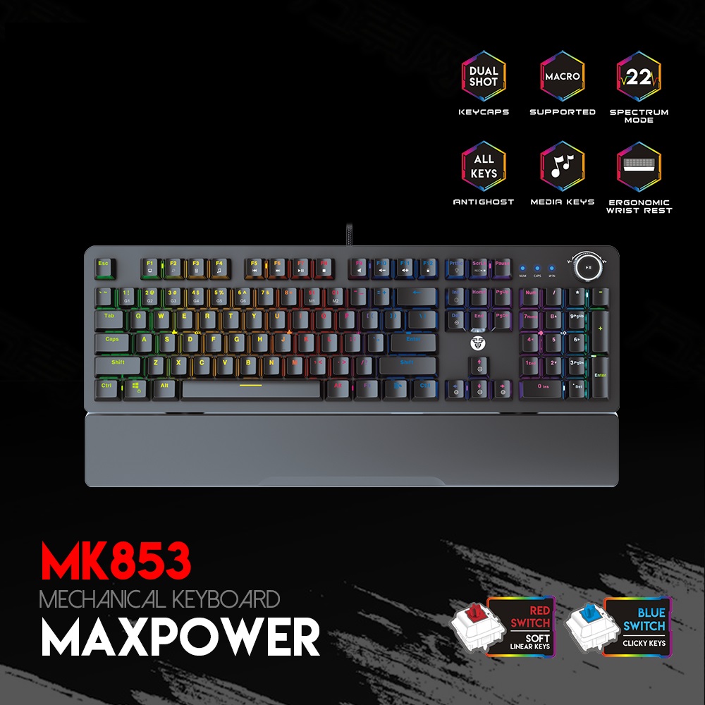 Bàn phím cơ Gaming Full-sized có dây Fantech MK853 MAXPOWER Outemu Blue/Red Switch LED RGB Gradient Full Anti Ghosting có phần mềm tùy chỉnh - Hàng chính hãng