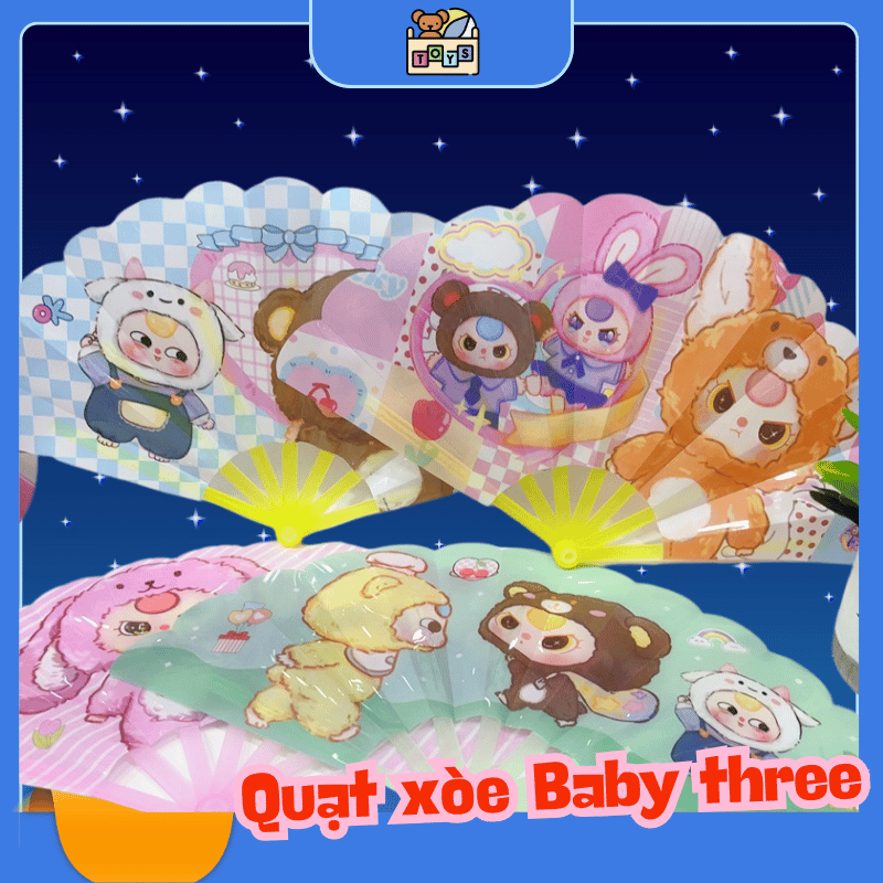 Quạt hoạt hình Baby Three mới vui nhộn dễ thương quạt gấp đơn giản cho trẻ em quạt gấp mát mẻ mùa hè