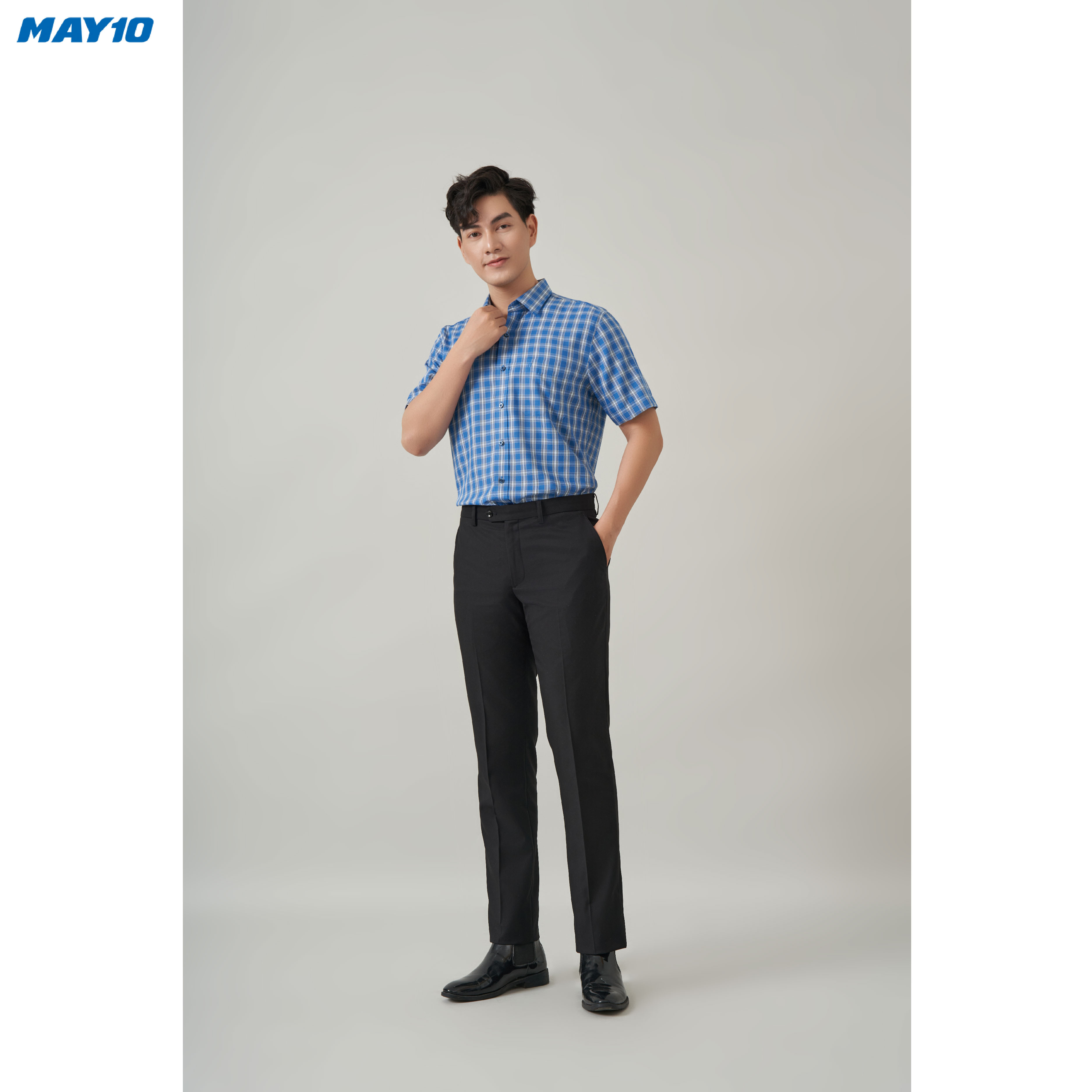 Áo Sơ mi nam cộc tay May 10 form Regular mã 010124010 họa tiết kẻ