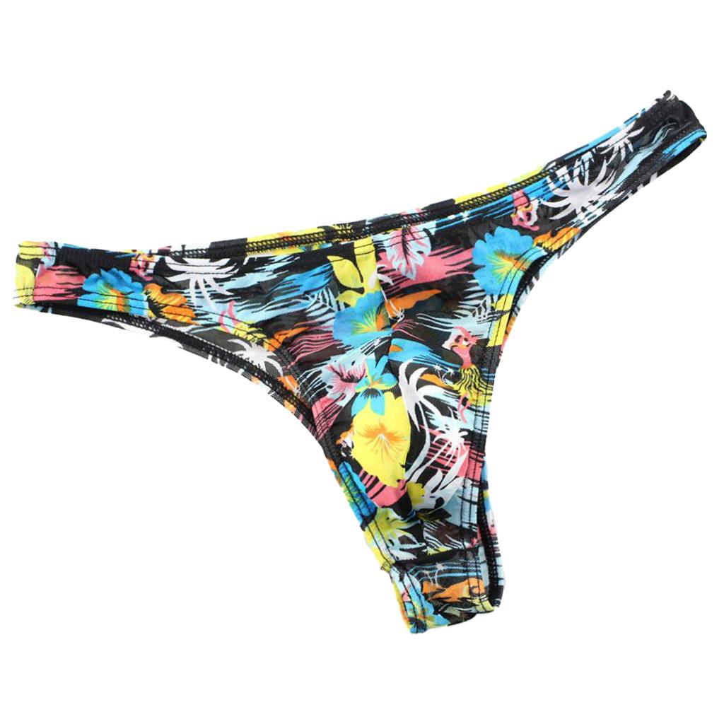 Men Low Rise Floral Comfy G-string Briefs Jockstrap Thongs Underwear