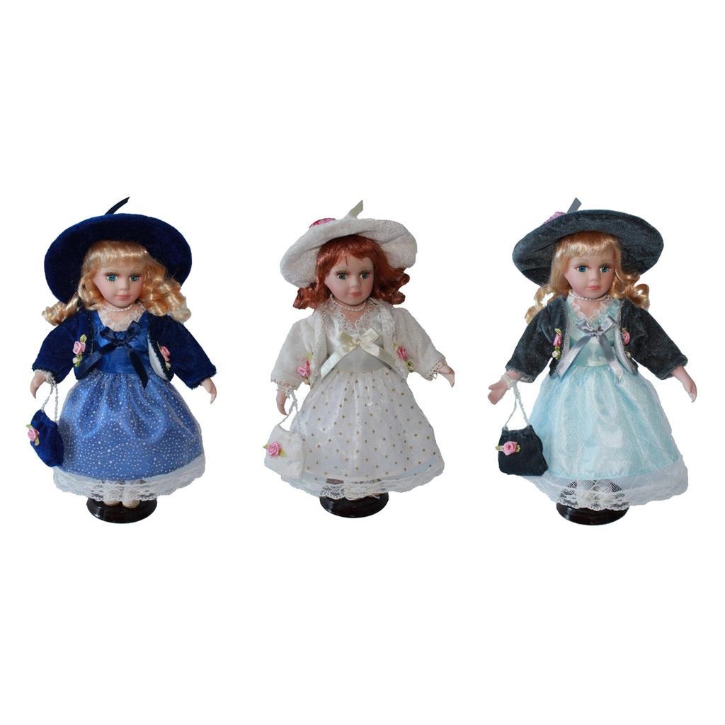 30cm Victorian Porcelain Girl Doll with Princess Dress Coat Suit Home Display Decor