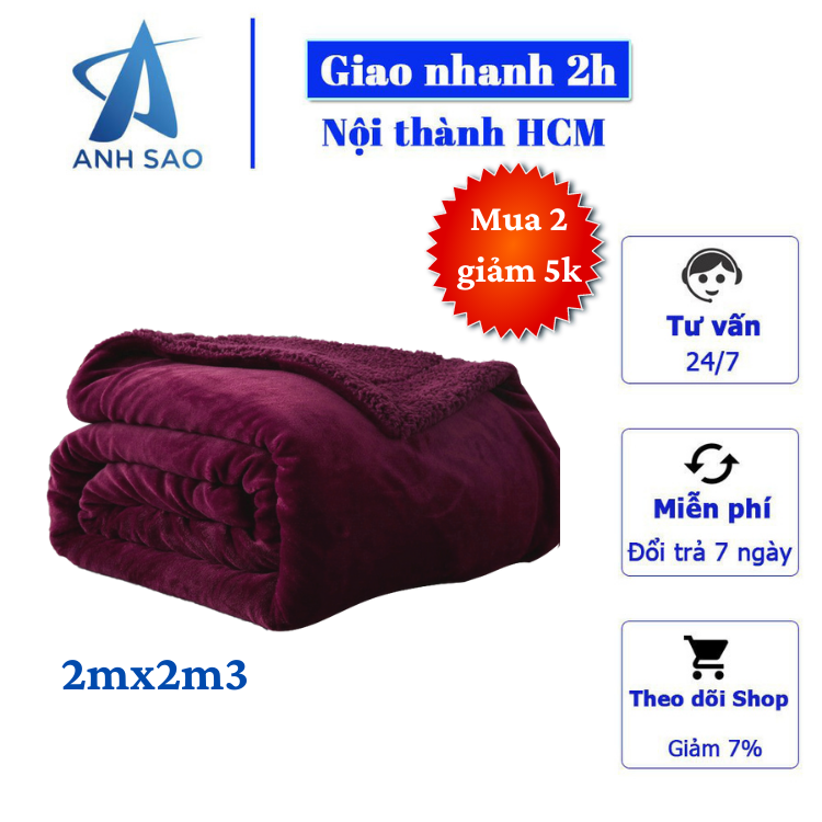 Mền lông cừu 2 mặt cao cấp A kích thước 2m x 2m3 - ấm áp, êm ái