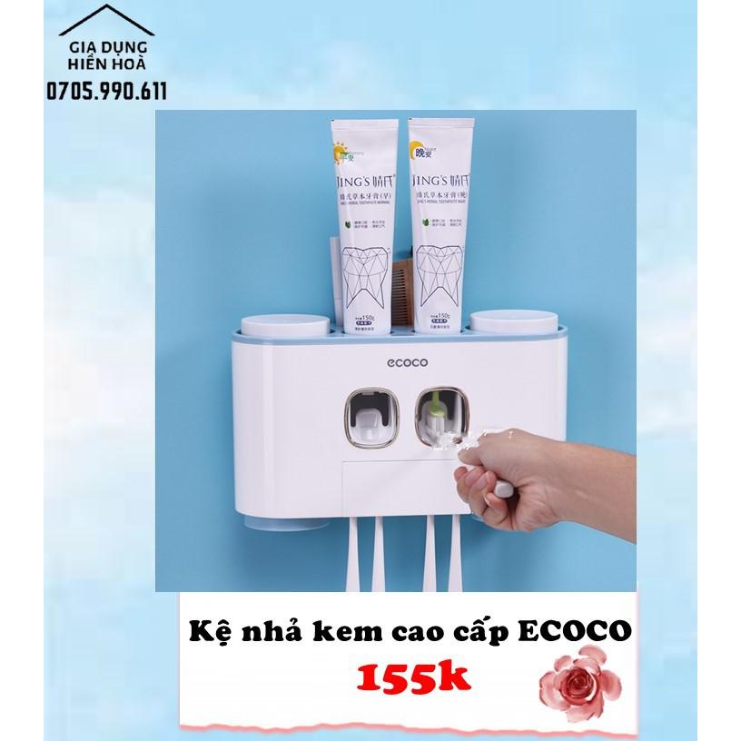 Kệ nhả kem đánh răng cao cấp 4 cốc, Kệ treo bàn chải đánh răng tích hợp đồ lấy kem thông minh để được 2 ly