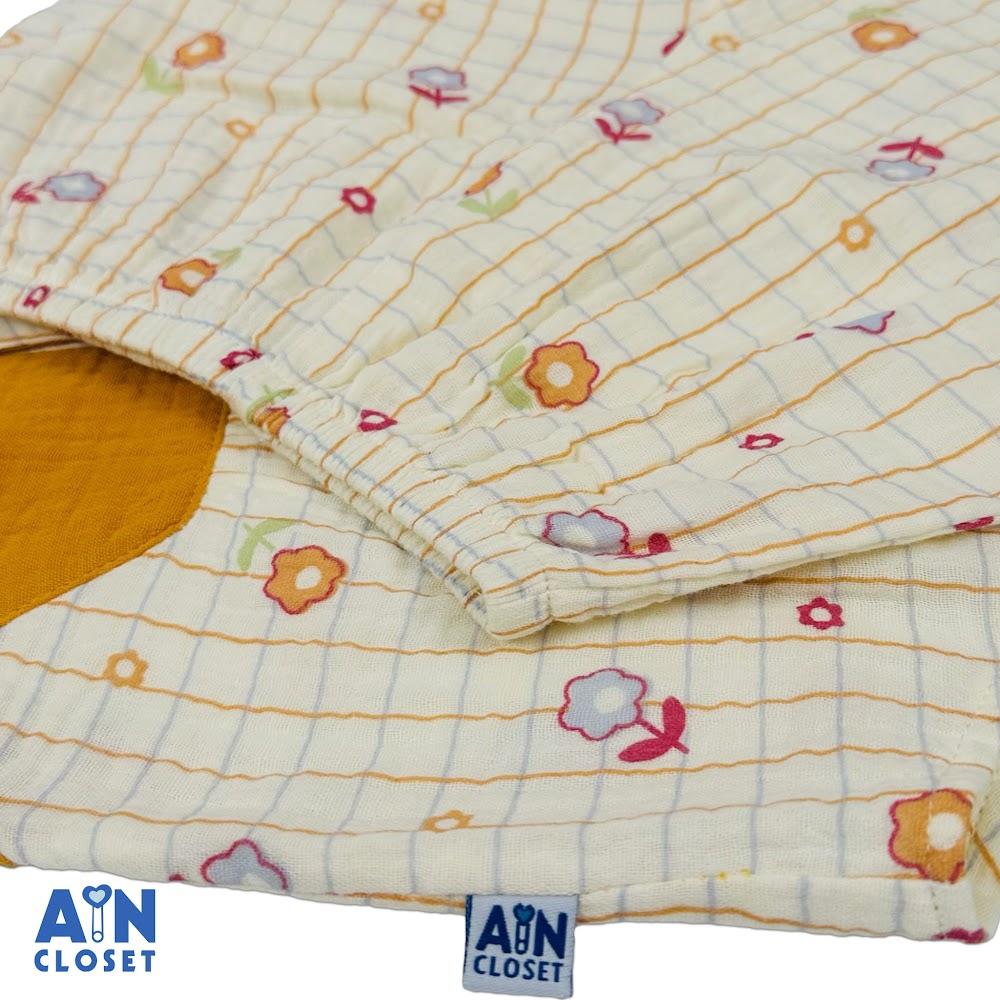 Bộ quần áo Ngắn bé gái họa tiết Caro Nơ Vàng Xô muslin - AICDBG8JVJTE - AIN Closet