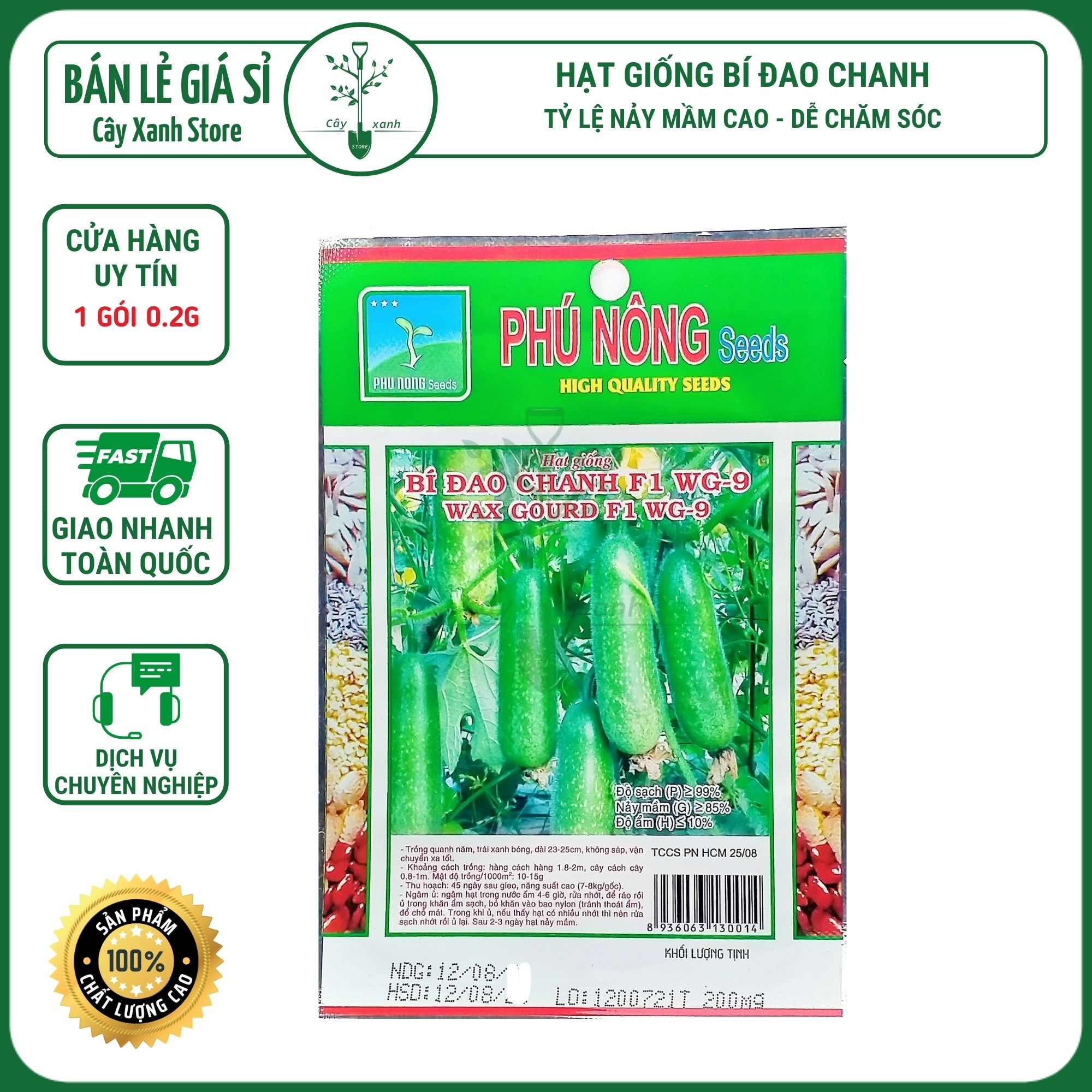 Hạt Giống Bí đao Chanh Dễ Trồng, Siêu Trái 0,2Gr - Phú Nông Seeds