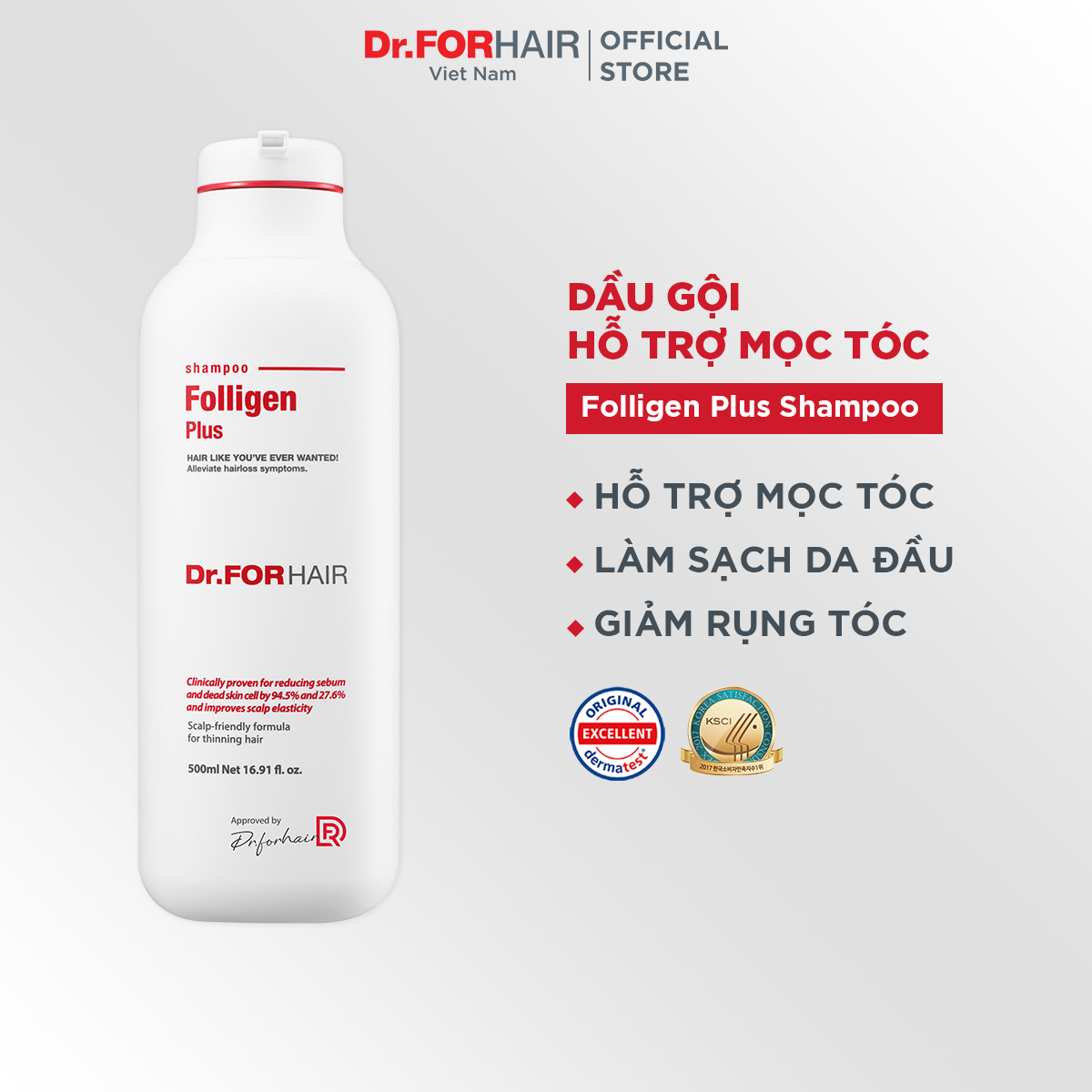 Dầu gội đầu ngăn rụng tóc kích thích mọc tóc Dr.FORHAIR Folligen Plus Shampoo 500ml