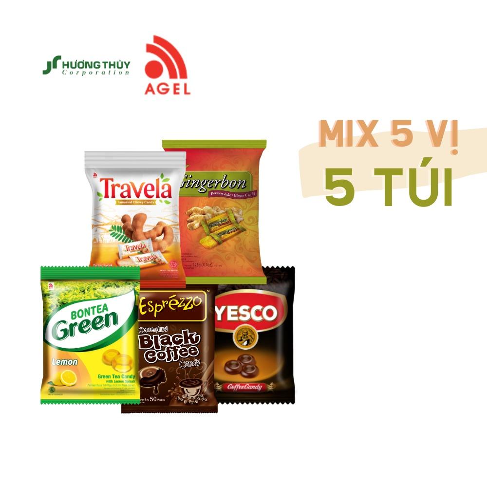 Combo 5 Kẹo Bontea Lemon 135g + Yesco Coffee 150g + Esprezzo 150g + Gingerbon 125g + Travela 125g