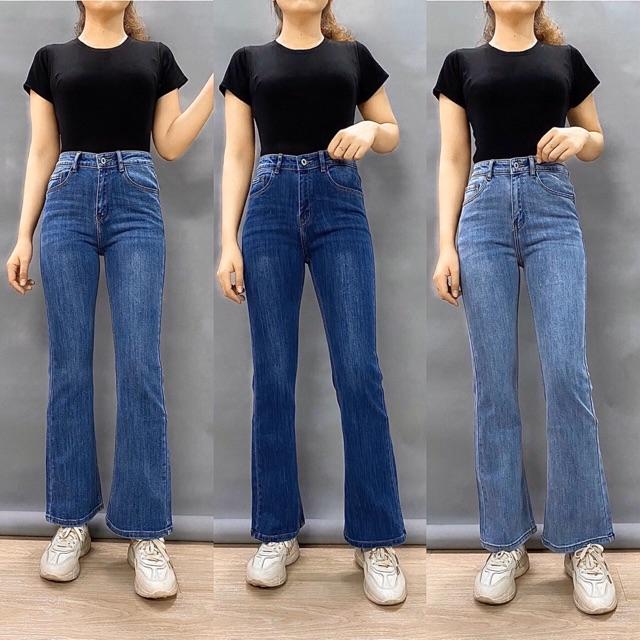 QUẦN ỐNG LOE ĐEN DÀI- chất jeans dày mềm- (hình thật