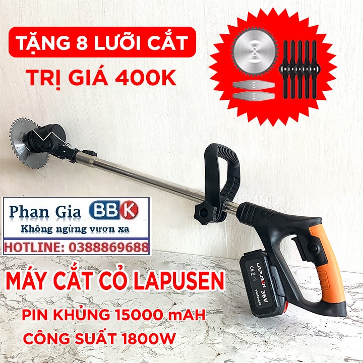 Máy cắt cỏ, tỉa cành cầm tay LAPUSEN pin khủng 15000mah, động cơ mạnh 1800w