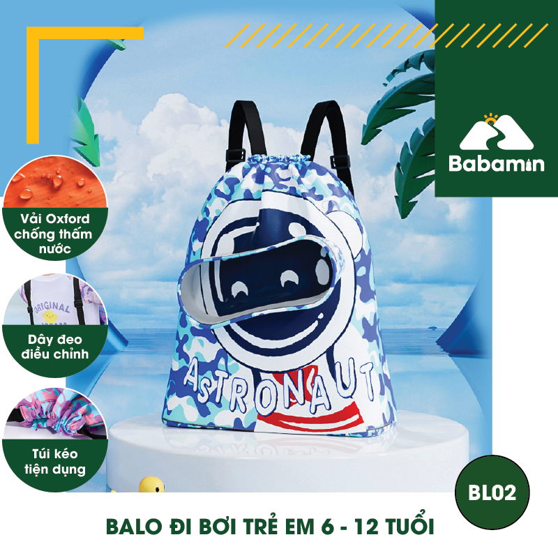 Balo Đi Bơi Trẻ Em 6 - 12 Tuổi Chống Thấm Nước, Babamin - Họa Tiết Hoạt Hình Dễ Thương - BL02