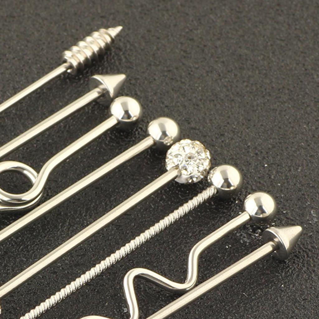 8pcs Industrial Piercing Ball Barbell Ear Bar Earring 14G Women