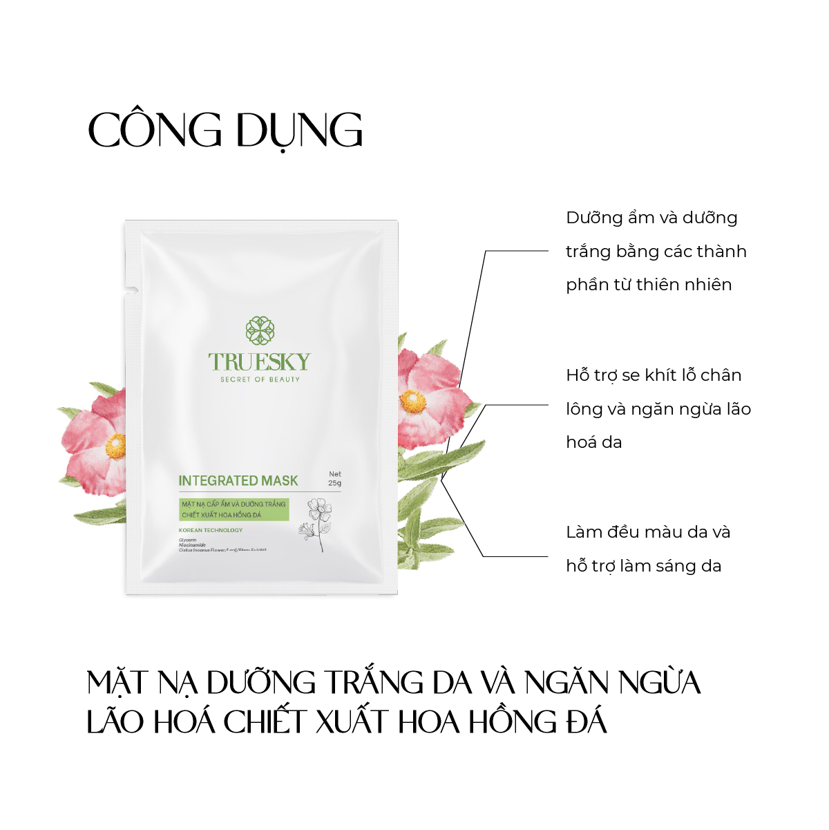 Combo 5 miếng mặt nạ dưỡng trắng da và ngăn ngừa lão hoá Truesky Integrated Mask chiết xuất hoa hồng đá 25g