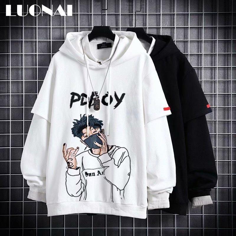 Áo Hoodie Dài Tay Giả Hai Lớp Phong Cách Hàn Quốc Dành Cho Nam Size M-3Xl